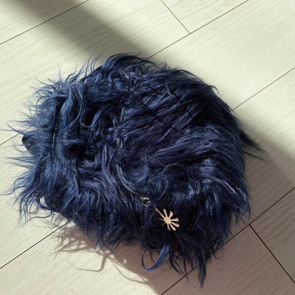Navy blue furry hairy mini Delia’s backpack